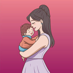 Vector illustration of a mother embracing her child