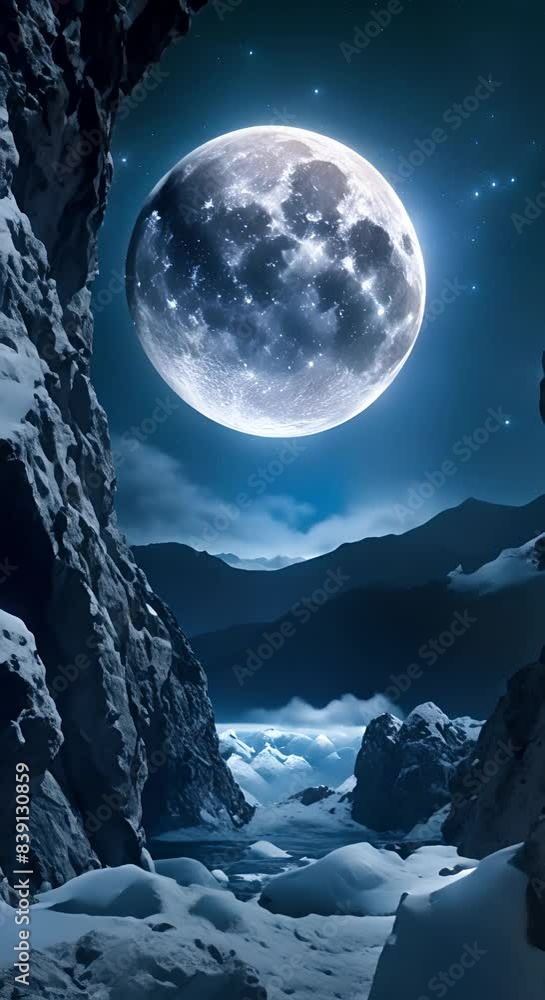 Poster a blue planet with a large white moon and two smaller moons the planet is surrounded by rocks and ic