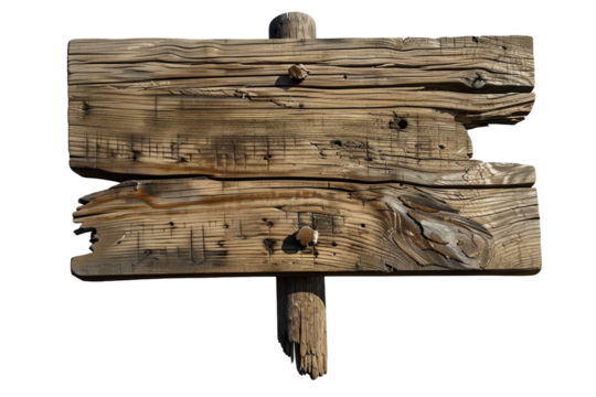 Old wooden sign isolated on transparent background