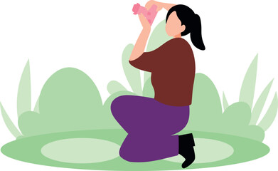 The girl is taking pictures of nature.