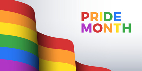 Pride Month Banner. LGBTQ+ Flag, Rainbow color flag, Gay, Lesbian, and Bisexual Month design background. Vector Illustration. Landscape banner.