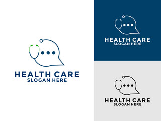 Doctor talk logo, Doctor Consult logo design template. Stethoscope isolated on bubble chat symbol.
