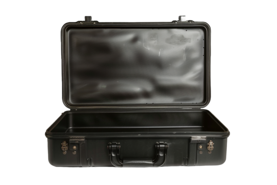 Open black case isolated on transparent background