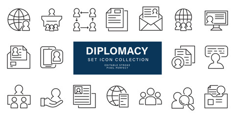 Set of diplomacy icon stroke