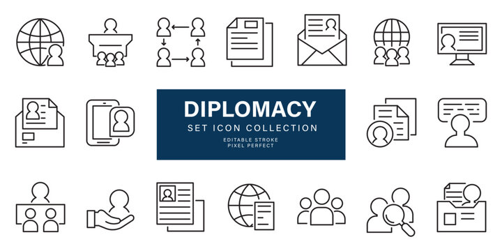 Set of diplomacy icon stroke