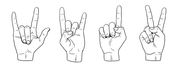 Drawing of Hand gesture and sign language. Rock 'n' Roll and Victory.