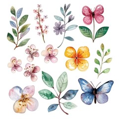 Watercolor Floral and Butterfly Illustrations - Vibrant Botanical Art
