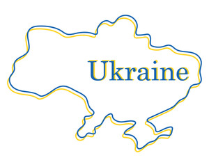 Vector illustration. Ukraine map simple blue and yellow outline