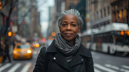 Fototapeta premium Smiling Mature Woman in Urban Setting