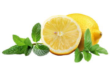 Lemon and mint isolated on transparent background