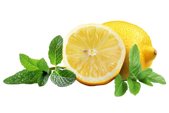 Lemon and mint isolated on transparent background