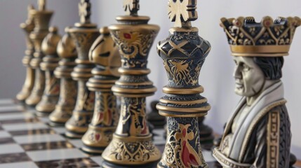 Fototapeta premium Intricate design of a handcrafted chess set