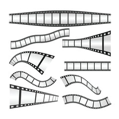 Set of film strips collection. Old retro cinema movie strip. Video recording, isolated on transparent background, tape photo film strip frame, Video Film strip roll, cinema or photograph camera.