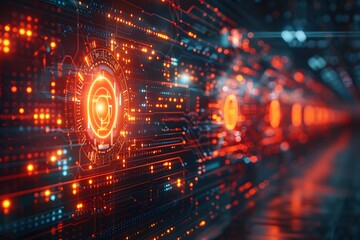 Futuristic Digital Interface with Glowing Circuit Boards and Holographic Elements for Technology Design