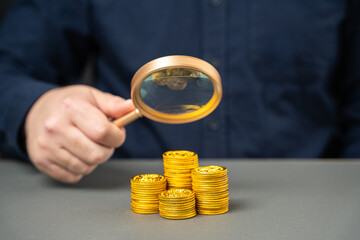 The concept of analyzing income and profit in a company. Business efficiency and investment. Fund,...