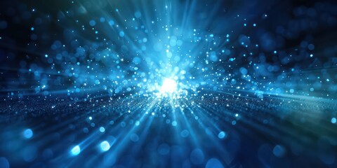 Naklejka premium Radiant blue defocused particles background with a burst of light, creating a focal point for visual elements. 