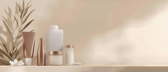 Minimalist beauty products elegantly displayed against a neutral pastel background.