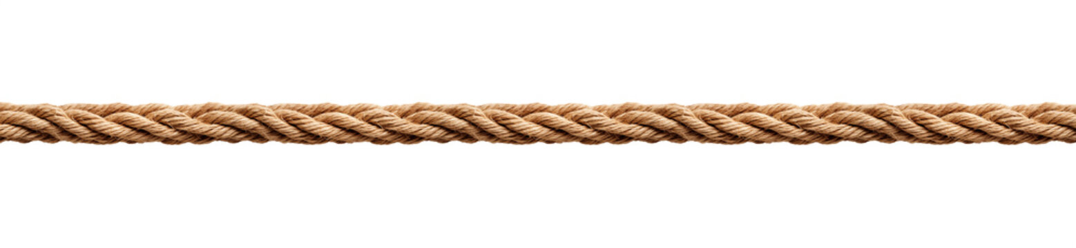 Brown rope. Isolated transparent PNG background. Manila hemp, hemp, linen, cotton, coir, jute, straw, and sisal. Strength and endurance concept. 