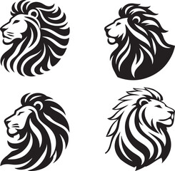 set of lion  Vector illustration Silhouette white background. 