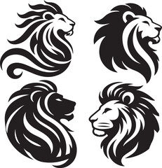 set of lion  Vector illustration Silhouette white background. 