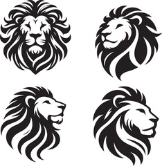 set of lion  Vector illustration Silhouette white background. 