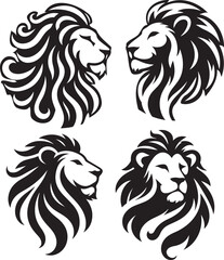 set of lion  Vector illustration Silhouette white background. 