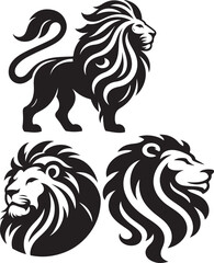 set of lion  Vector illustration Silhouette white background. 