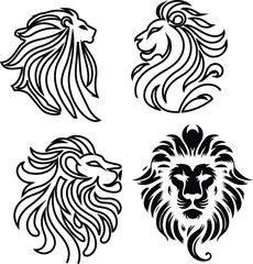 set of lion  Vector illustration Silhouette white background. 