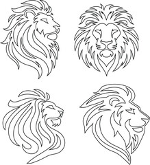 set of lion  Vector illustration Silhouette white background. 