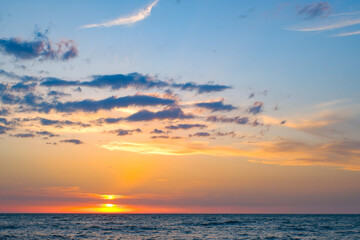 Landscape, sunset on the sea. Vacation, resort, relaxation.