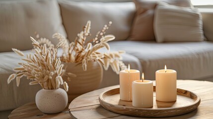 Tranquil Candle Still Life with Dry Flowers