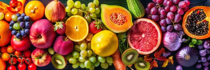 ibrant palette of colorful fruits, berries and vegetables