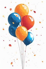 A bunch of balloons in different colors, including blue, orange, and red