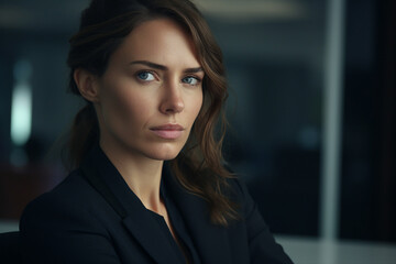 Fototapeta premium Confident beautiful lady strict chief working in office made with generative AI technology