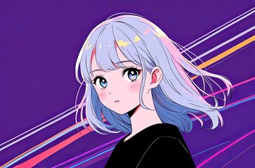 Lo-fi retro girl Anime style illustration, flat vector illustration, anime background