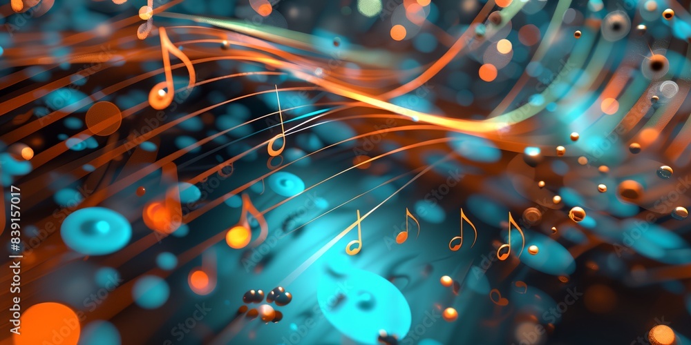 Poster a colorful abstract background with musical notes and bubbles