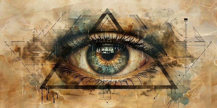 a painting of an eye with a triangle in the middle of it