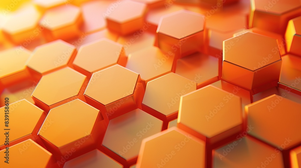 Aufkleber minimalist background with embossed 3d shape. orange gradient surface with raised hexagon