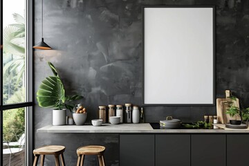 Poster mockup in scandinavian kitchen interior created with generative ai