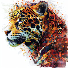 Jaguar in Pixel style on white background