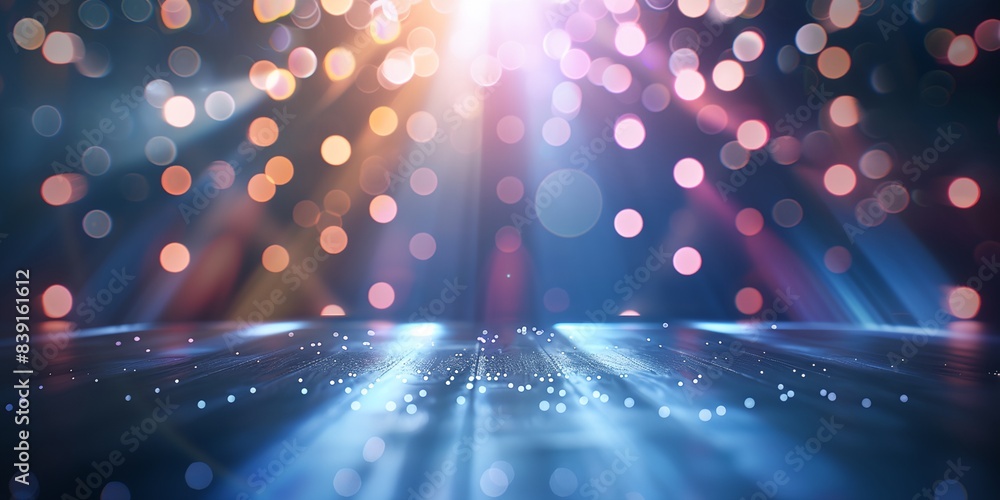 Poster bright light shines on a dark background with bokeh