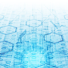 Scientific and technological concept with the use of technical elements formed in the shape of a circle.