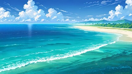 Beach ocean, nature Anime style illustration, flat vector illustration, anime background