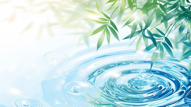 水面に浮かぶ竹の葉　Generative AI