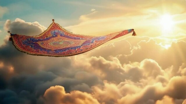 Magic Flying Carpet in a Mystical Style with Vibrant Colors for Fantasy Adventure Concept