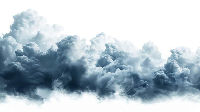 Dramatic dark storm clouds against a white background, showcasing the power and beauty of nature.