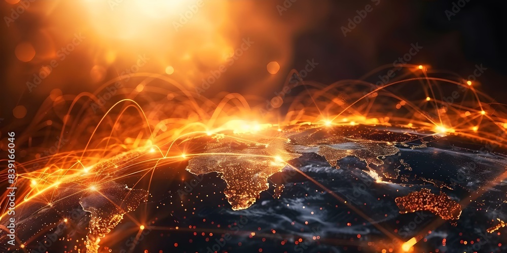 Poster global communication technology network connecting businesses worldwide including internet cryptocur