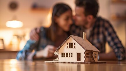 Couple Considering Estate Options with House Model in Soft Focus