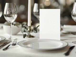 fine dining table setting of luxury fancy restaurant menu mockup for weddings and romantic eating event 