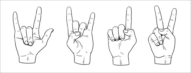 Vector drawing of Hand gesture and sign language. Rock 'n' Roll and Victory.